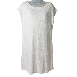 Ralph Lauren M White Midi Shift Dress Textured Embroidered Jacquard Minimalist